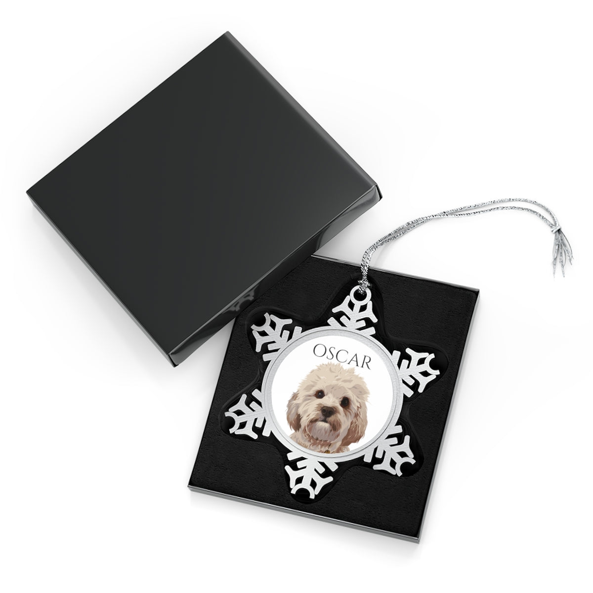 Customised Pet Portrait Pewter Snowflake Ornament