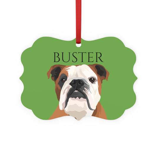 Green Christmas Metal Plaque Ornament with Red Handle with Custom Pet Portrait Print - Petclusiv