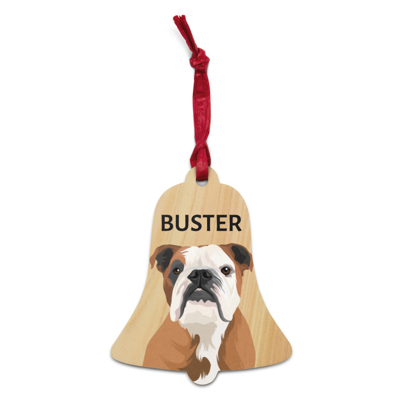 Bell-Shaped Christmas Wooden Ornament with Custom Pet Portrait Print - Petclusiv