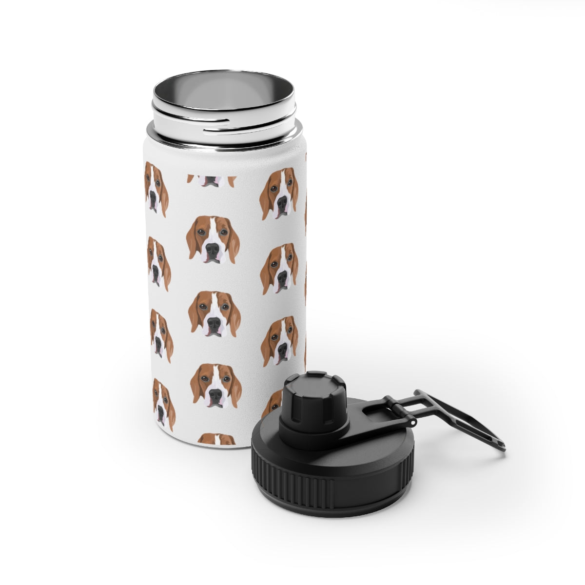 Personalised Pet Portrait Stainless Steel Sports Lid Water Bottle