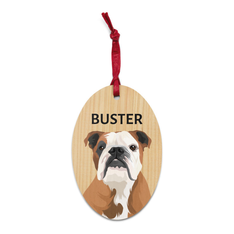 Oval-Shaped Christmas Wooden Ornament with Custom Pet Portrait Print - Petclusiv