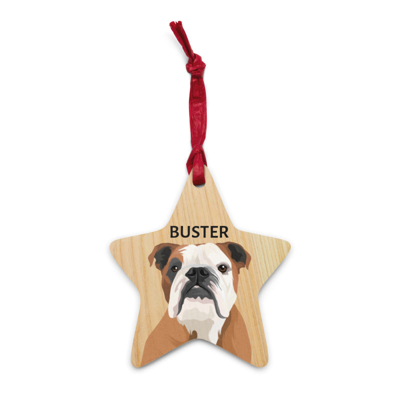Star-Shaped Christmas Wooden Ornament with Custom Pet Portrait Print - Petclusiv